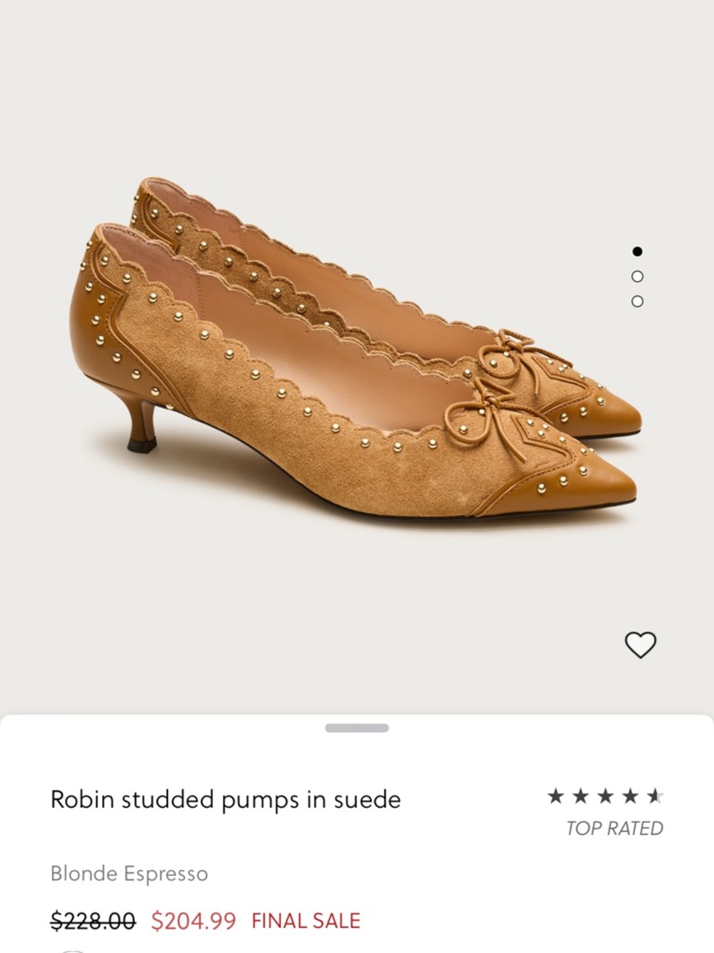 J. Crew Blonde Espresso Suede Studded Pointed Kitten Heels